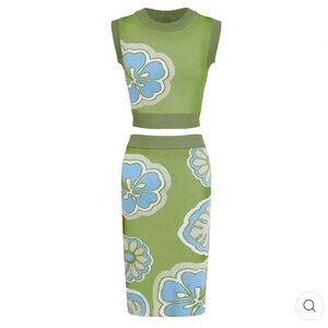 WOMEN'S GREEN VINTAGE JACQUARD TANK DRESS SET . All sizes s m l xl